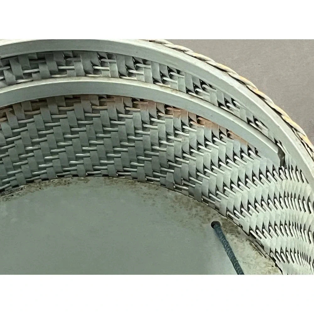 Vintage Woven Round Storage Sewing Container Box Blue Floral Lid Rope Handles - Picture 6 of 9